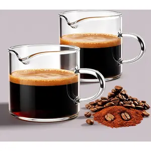 Espresso Glass Cups with Pour Spout, 4 oz Clear Coffee Cups, Set of 2