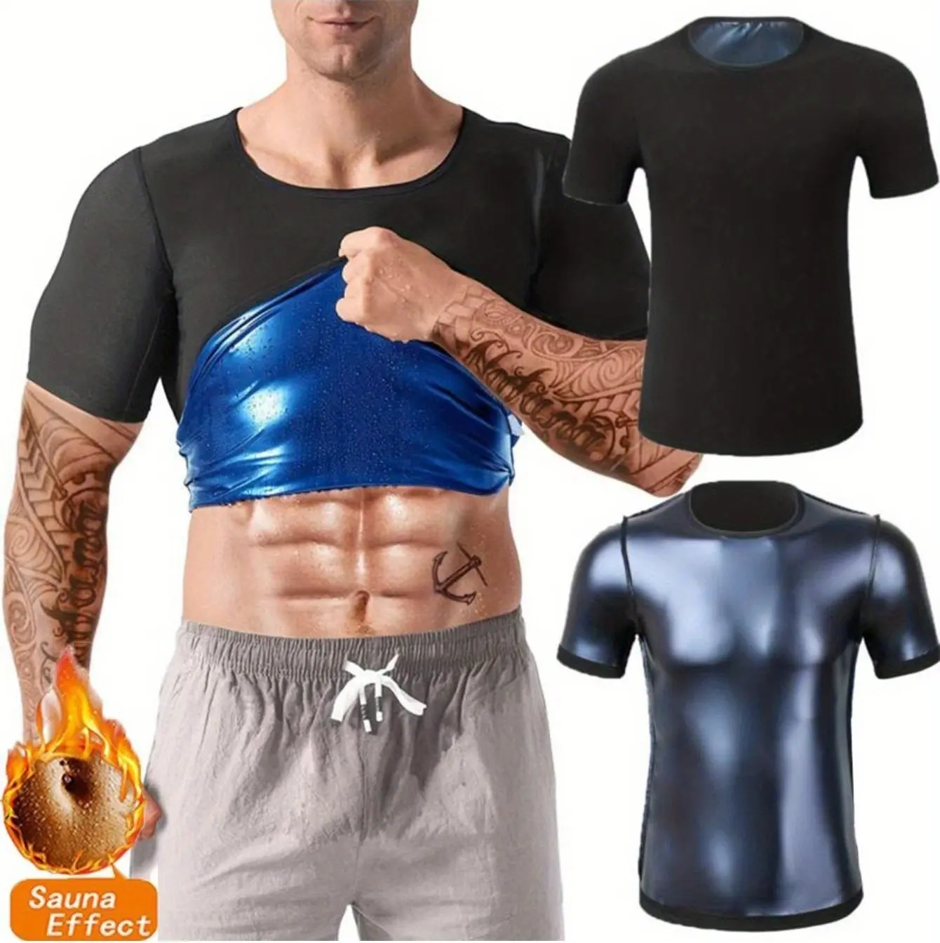 Male Athletic Activewear Compression Shirt - Short-Sleeve Sauna Vest, Breathable Elastic Fashion Fabric Body Shaper, Machine Washable for Gym Workout Training Sport