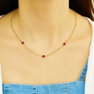 Stainless Steel Waterproof Non-Fading Gold-Color Square Pendant Necklace for Women's Daily Wear Fashion Jewelry