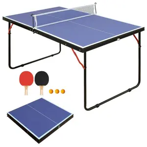 Foldable & Portable Mini Ping Pong Table Set, 4.5ft Table Tennis Set with Net, 2 Paddles & 3 Balls, Lightweight Indoor & Outdoor Game Table for Kids Practice, Family Entertainment, Home Sports Equipment