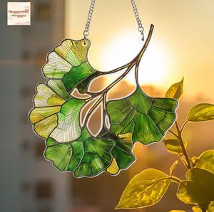 Ginkgo Leaf Faux Stained Acrylic Suncatcher, Ginkgo Leaf Acrylic Window Hanging Art, Autumn Leaves Garden Decor Gift for Plant Lover  Hanging, Home Decor