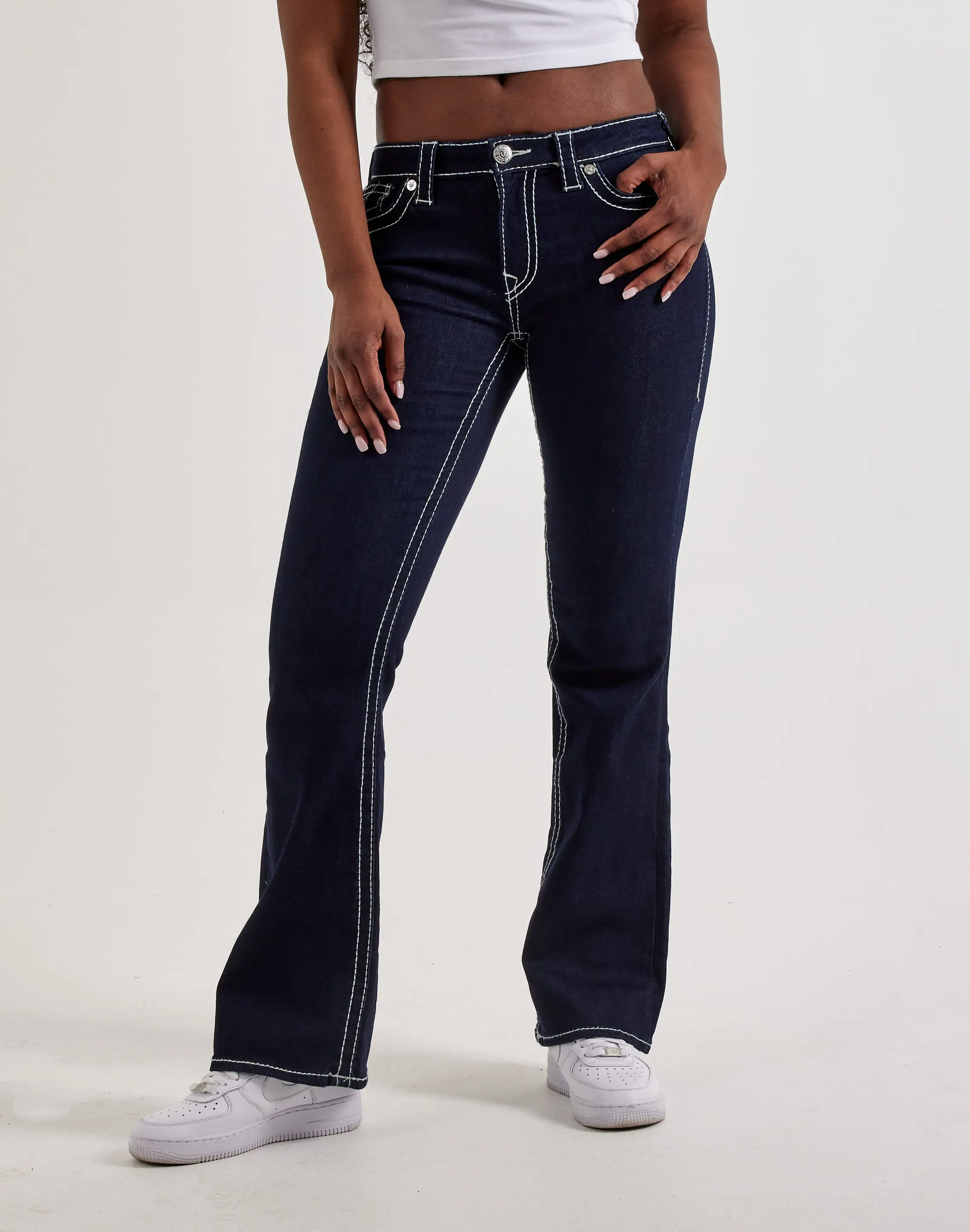 Womens True Religion Becca Big T Mid-Rise Boot Cut Denim Jeans