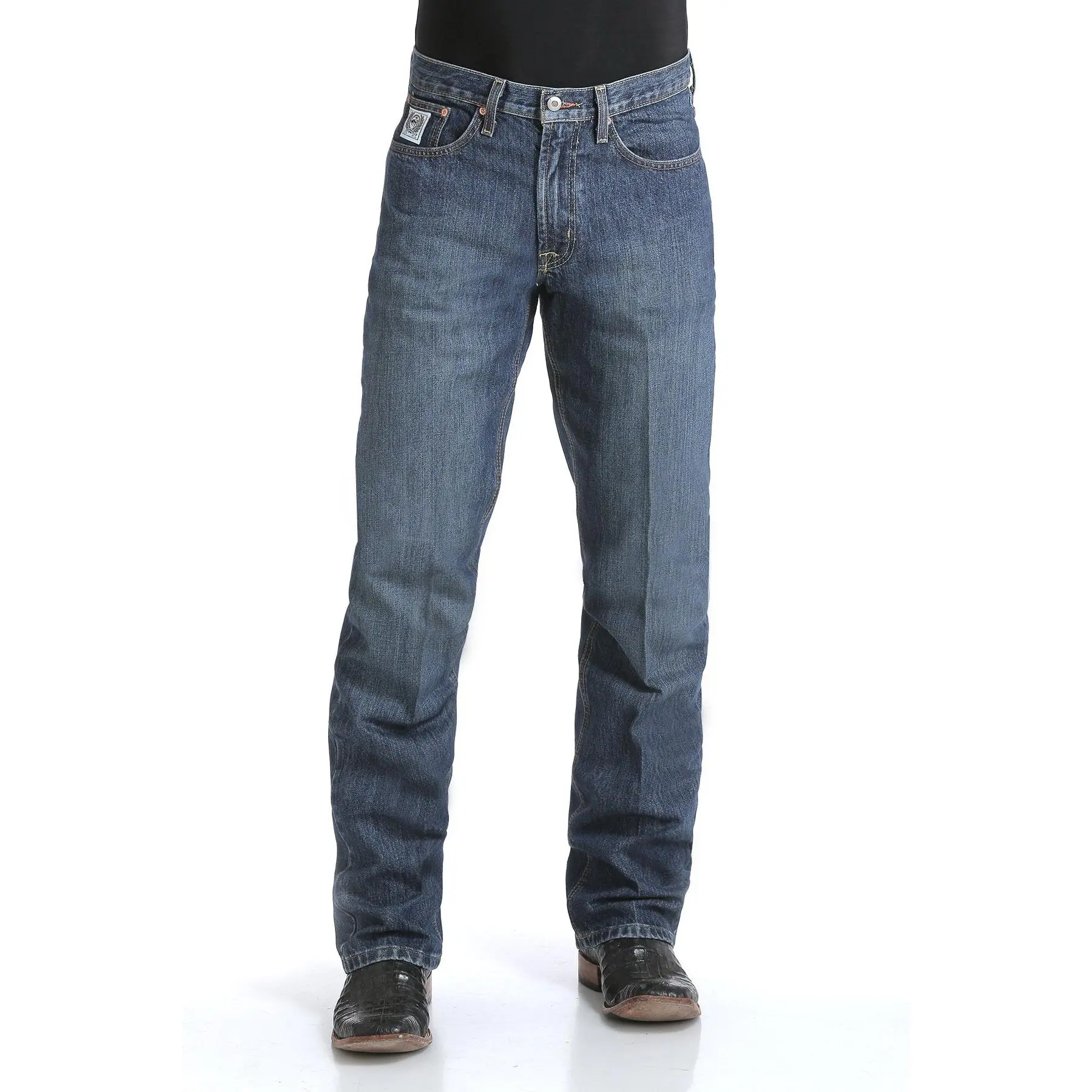 CINCH Mens White Label Relaxed Fit Straight Leg Jeans - Dark Stonewash, 100% Cotton Rigid Denim, Menswear, Fabrics, Pants, Pocket, Hand Sanded, Rider‑Fav Fit