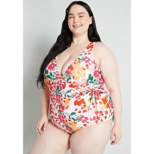 ModCloth The Bonita One Piece Swimsuit Faux Wrap Side Tie - White Multi Floral Print (XS-3X)