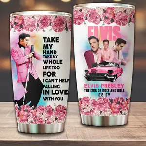Elvis Presley Pink Retro 20oz Tumbler, Classic 50s Rock Legend Coffee Travel Mug