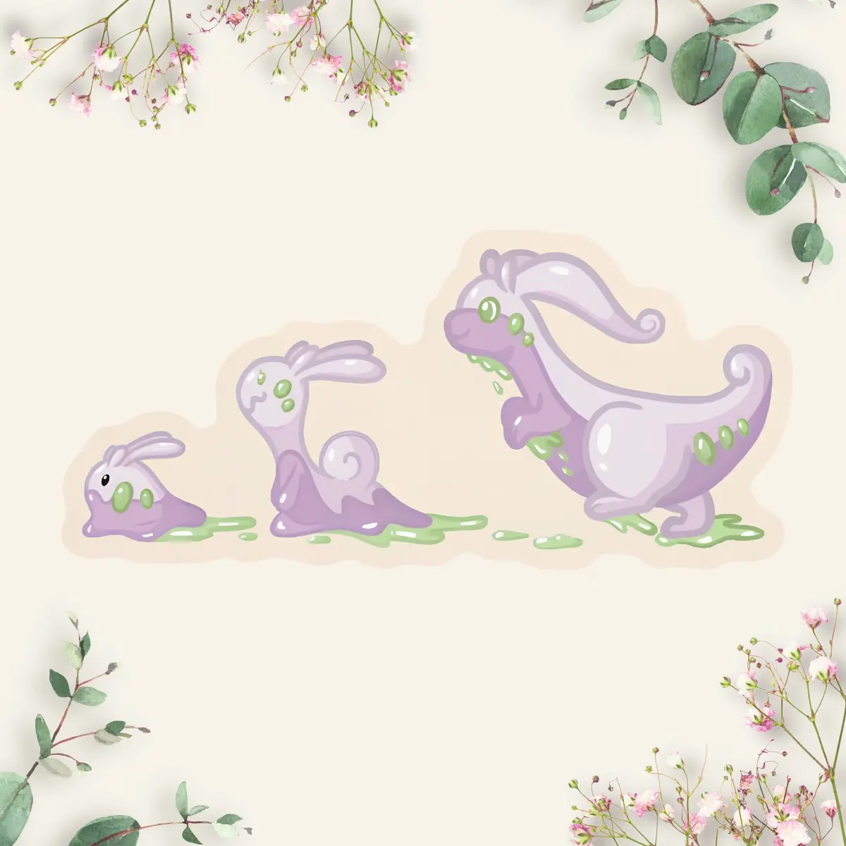 Goomy on the Go! Transparent Goomy Evolution Line Sticker, Waterproof Vinyl Decal Anime Sticker, Waterproof Vinyl Decal for Laptop, Water Bottle, Car, Gamer Gift