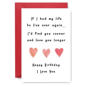 Romantic Birthday Card & Envelope Gift for Wife, Husband, Soulmate, Anniversary, Valentine's Day, Love Letter, Custom Message Card, Heartfelt Keepsake with Pink Hearts and Sweet Message, Greeting Card