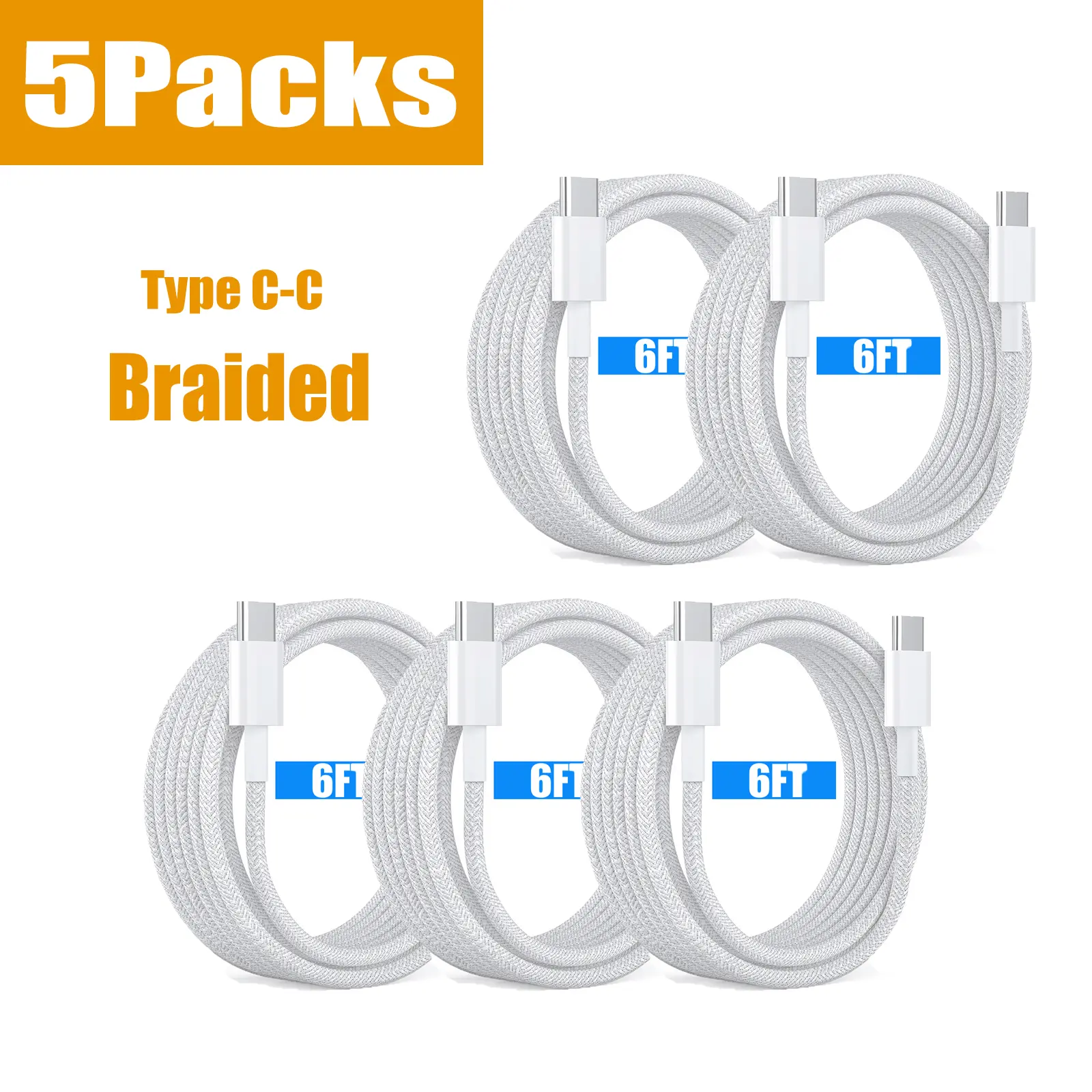 JOZASHON USB C Braided Cable 6FT USB C to USB C Cable 60W(3A) Nylon Braided Type C Fast Charging Cord for iPhone 16/16 Plus/16 Pro Max/15/15 Plus/15 Pro Max,MacBook Pro, iPad Pro Air, Samsung S24/S24 Ultra/S23 for Electronic Smartphone and Cellphone