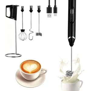 Upgraded Rechargeable Milk Frother Handheld Coffee Mixer with 3 Whisks 3 Speeds & Storage Stand Electric Drink Mixer for Juice Prebiotic Powder Latte Cappuccino Matcha & Eggs Black Espresso Maker