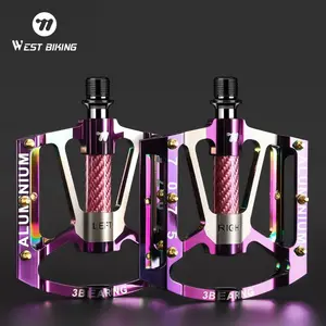 WEST BIKING 3 Bearings MTB Road Bike Pedals Ultralight Aluminum Alloy Electroplating Colorful Folding MTB Bike Pedal Bicycle Parts Mountain Bike