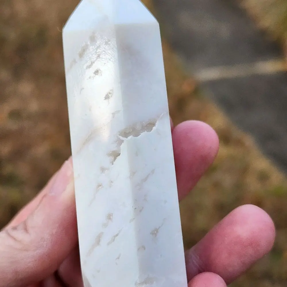 Druzy White Agate Crystal Tower