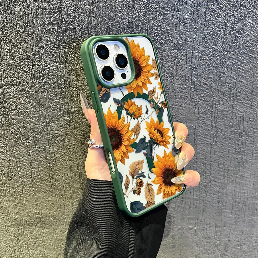 MagSafe Enabled Smartphone Casing for iPhone 16 Pro Max,15 Plus,14,13,12,11,XS Max,XR,X - Wild Sunflowers Pattern, Anti-Scratch Hard PC Back, Drop Resistance, Slim Handheld Devices Protective Cover Gift, Aesthetic, Accessories