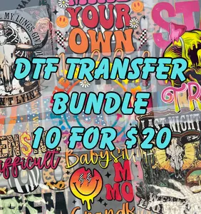 Pro Blanks DTF Transfer Bundle - 10-Pack Mystery Pack, Adult Size, Full-Color Mixed Images, Heat Press Machine Compatible Ready-to-Press Transfers for Fabrics