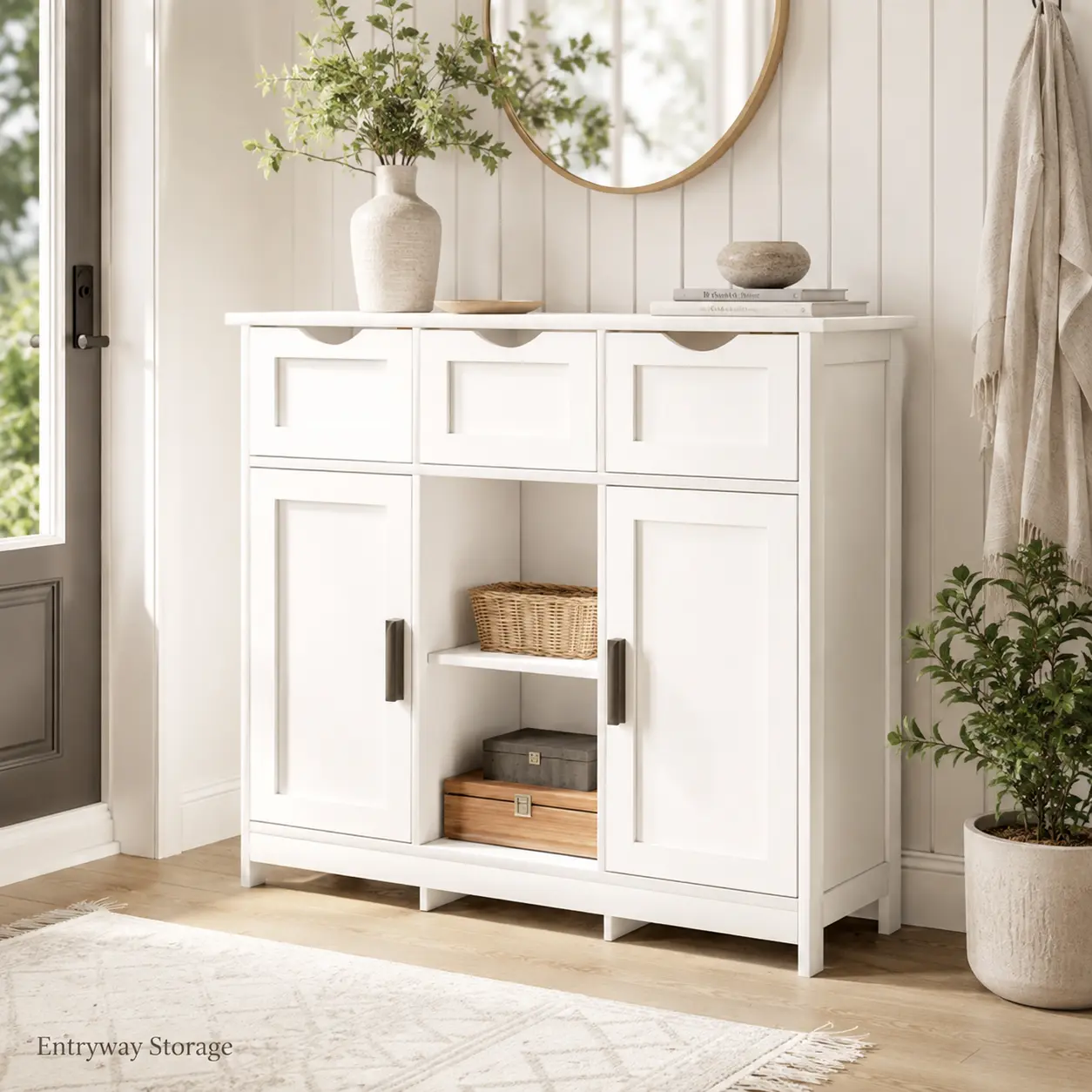 Freestanding Wooden Storage Cabinet with Drawers and Shelves - Indoor Furniture Accent Cabinet for Living Room, Bedroom