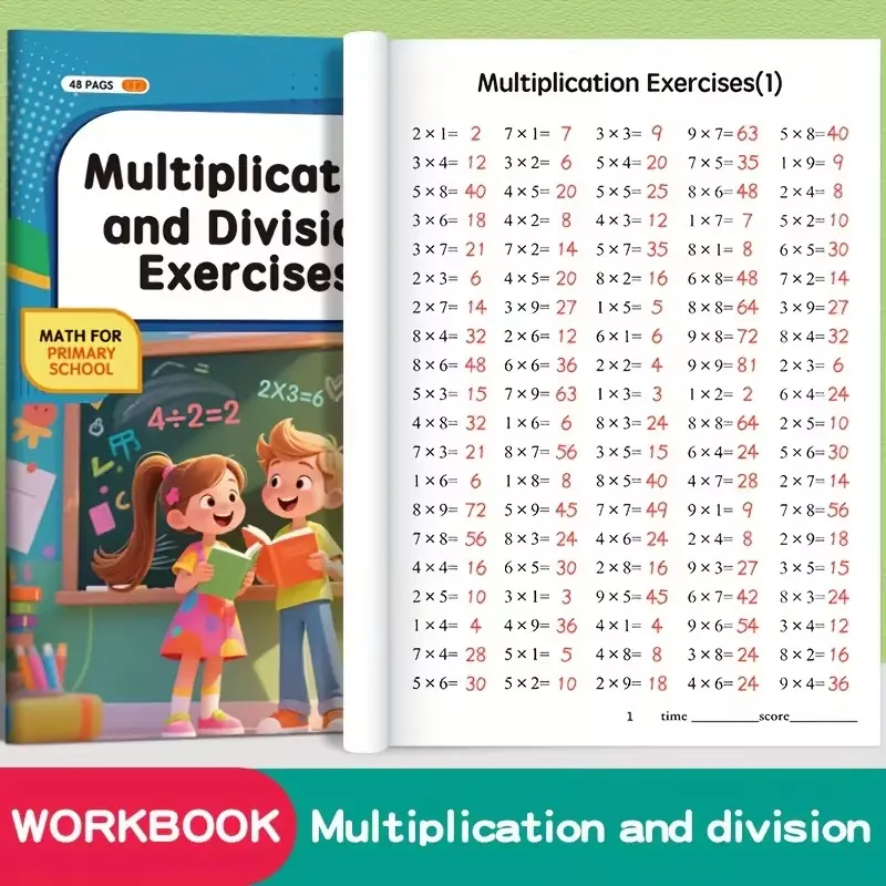 Durable Arithmetic Practice Book for Kids, 48 Pages Math Workbook, Math Worksheets for Grade 3, 4 & 5, Multiplication Division Exercises, Home School Use, Learning Aids, Arithmetic Skills