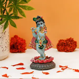 Krishna Statue for Car Dashboard - 3.9”H Polystone Hindu God Krishna for Vehicle Decor Birthday Gifts for Indian Friend Wedding Diwali Murti President Temple Mandir Altar Pooja Item Hinduism Decoration