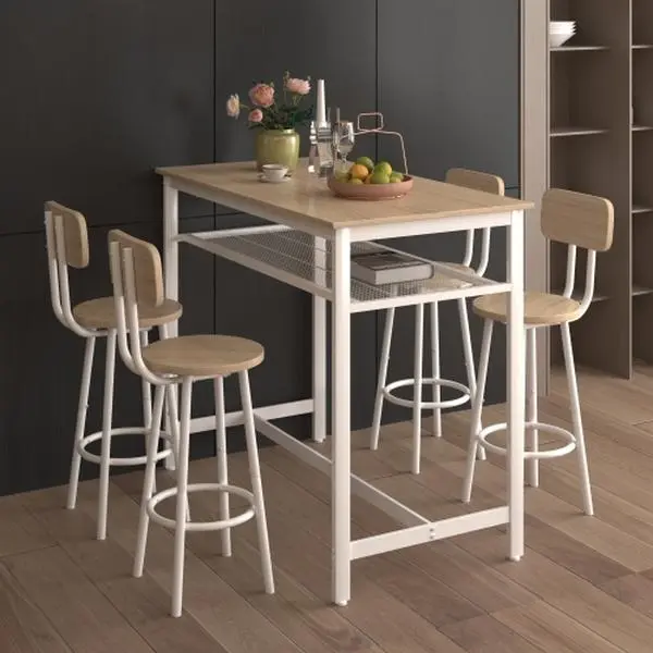 Bellemave   5 Piece Bar Table Set, Kitchen Bar Table and Chairs Set of 4, Modern Metal Counter Height Table with Stools for Dining Room, Living Room Breakfast Table