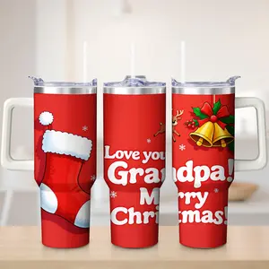 Christmas Mug Red Bell Reindeer And Holly Print Merry Christmas To You Grandpa Personalized Tumbler For Holiday Gift Outdoor Use