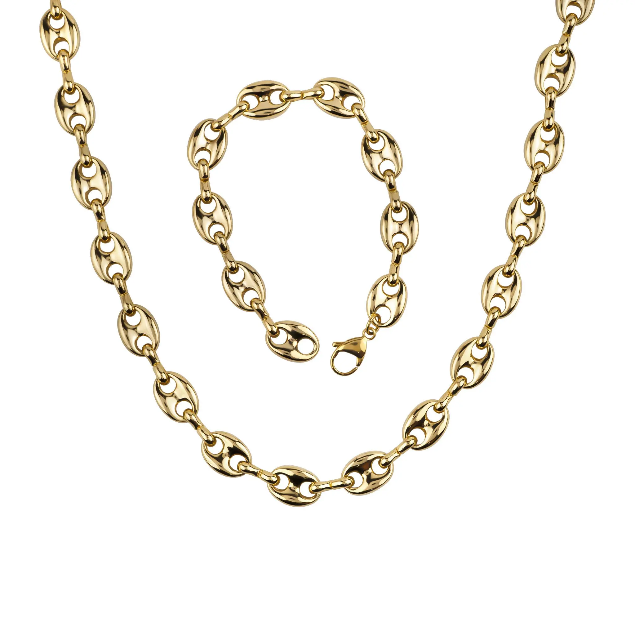 Oval Mariner Link Necklace & Bracelet Set – 14K Gold-Plated
