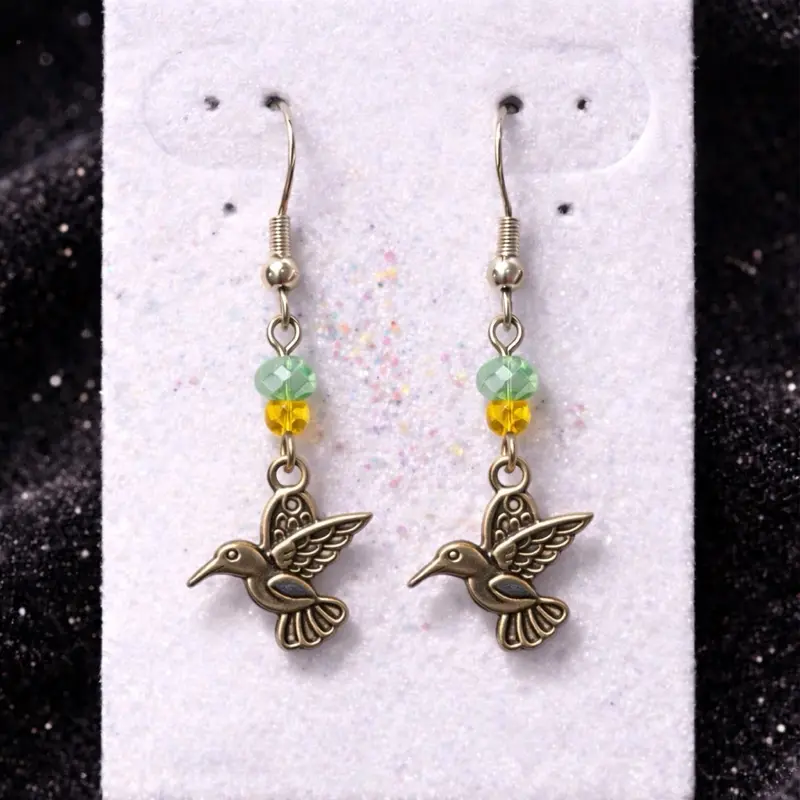 Hummingbird Dangles with Green and Yellow Beads Earrings for Women