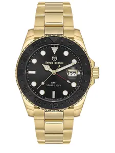Sergio Tacchini Heritech Men's Quartz Watch Stainless Steel Case GMT Waterproof Gold/Black