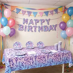 New Lightning Stripe Party Set, Happy Birthday, Includes Paper Plates, Napkins, Cups, Tablecloth, Cutlery, Flags, Disposable, Ideal Gift, Gifts For Birthday, Fits 20 Guests