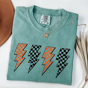 Comfort Colors Race Day Shirt, Retro Lighting Bolt Checkered Shirt, Comfort Colors Tee