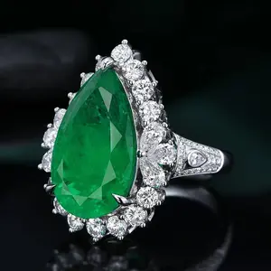 Luxury Water Drop Lab Emerald Sapphire Open Ring Exquisite Silver 925 Banquet Finger Rings Valentine's Day Gifts african lip belly engagement wear forever size cluster pink ice chunky misshapen smart promise toothless papal amira times square date male