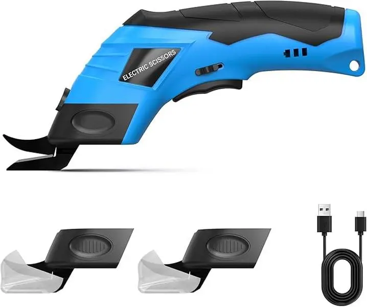 2026 Upgrade Cordless Cutting Tool Cardboard Cutter | with 2 Blades Rechargeable Powerful Shears Electric Scissors for Fabric Electric Chop Saw Leather Felt with Charger Blue