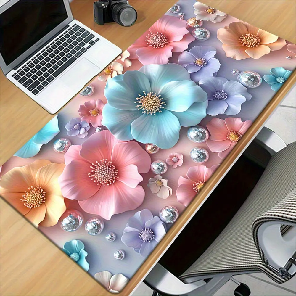 Free Express 1pc 3D Flower Pattern HD Printed Pad for Desk, Multi Functional XXL Mousepad, Keyboard Gaming Mouse Mats, Office Computer PC Gamer Desk Mat.Gifts for Family Friends