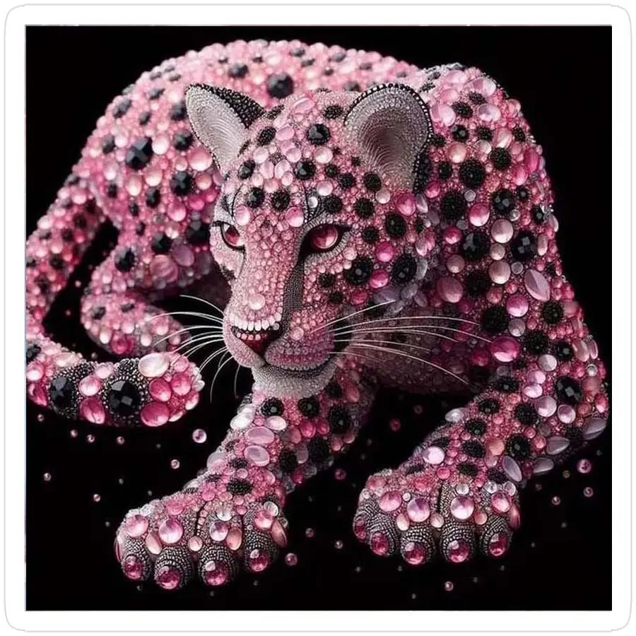 1 set of DIY diamond painting kit, 5D diamond art set, DIY decor pink leopard, crystal, luxurious. Mosaic, diamond art, DIY art home decoration, Handicraft.