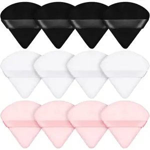 Deristic Premium 12PCS Powder Puff Set Triangle Cotton Makeup Puffs for Flawless Foundation Blending Soft Cotton Sponges Ideal for Foundation Concealer  Blush.