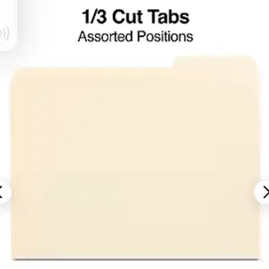 Staples 30% Recycled File Folders 1/3 Cut Tab Letter Size Manila 100 Box Assorted Positions Tabs