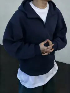 Men's Vintage Navy Quarter Zip Sweatshirt, Retro Old Money Style, Casual Loose Fit, Long Sleeve, Fall Fashion, 8 Color Options