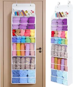 TAYTUU Hanging Yarn Storage Organizer with 6 Zipper Closure Compartments, Large Capacity Knitting Organizer Storage, Over the Door Hanging Yarn Holder for Knitting Needles, Crochet Hooks(Clear White)