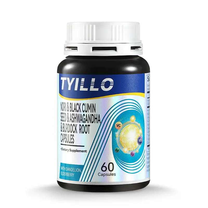 Tyillo 15-in-1 Seamoss Black Seed Ashwagandha Burdock Root Healthcare Dietary Capsules with Vitamin C, Elderberry, Male Energy Booster, Immune Support, USA-Made 60-Pill Multivitamin-Mineral Supplement