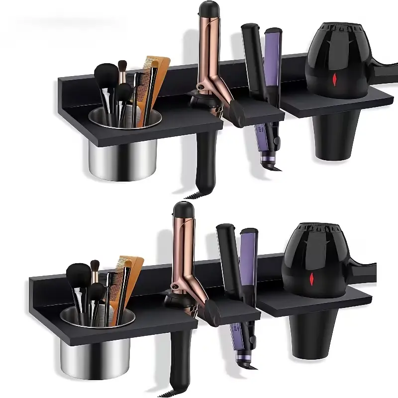 Rustic Wall-Mounted Wooden Hair Styling Tool Holder Rack - Eco-Friendly Bathroom Organizer Shelf with Nail Installation, Compact Durable Lightweight Recyclable Solution for Blow Dryers, Curling Irons, Straighteners, Brushes, Combs, Compact Solution