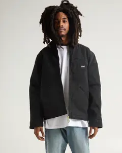 Aged Canvas Jacket - Classic Design with Zipper Closure, Ideal for Outdoor Activities and Versatile Wear