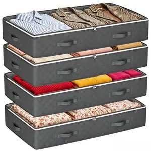clothing  storage , 90L Under Bed Storage Containers, 4-Pack Storage Bins with Clear Top, Foldable Closet Organizers and Storage with Label Holder for Clothing, Blankets, Comforter & Pillows (Grey) summerwins