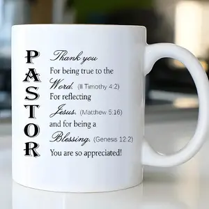 1pc Pastor Appreciation Ceramic Mug 11oz - White Reusable Coffee Cup with Inspirational Quotes, Ideal Gift for Clergy, Church Leaders, Religious Occasions