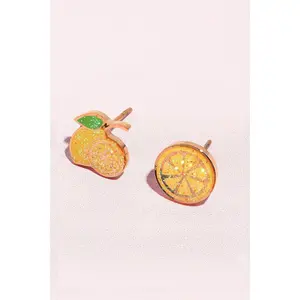 Amalfi Lemons Enamel Charm Stud Earrings