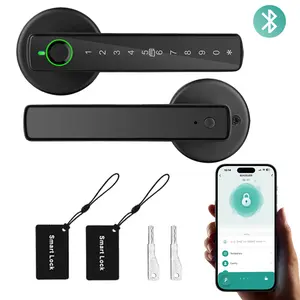 Smart Fingerprint Door Lock Keyless Entry Handle Biometric Tech App Control Knob for Room Garage Office Apartment Local Data Storage Keyless Door Lock Electronic Door Lock