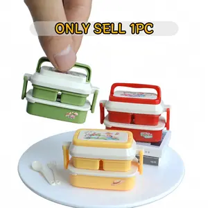 1:12 Scale Mini Bento Box Model, Tiny Plastic Food Container Replica, Desktop Decor, Dollhouse Accessory, Doll Accessories Gift, Not for Food Contact