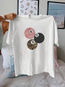 Women's Leopard Print Billiard Ball Round Neck Short Sleeve Casual Daily T-Shirt, Summer Top, Loose-Fitting Style