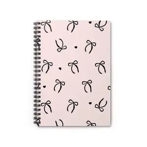 Black Bow Pattern Pink Notebook | Spiral Ruled Notebook