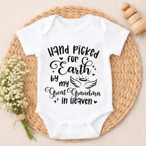 Hand Picked For Earth By My Great Grandma In Heaven Newborn Baby Boy Clothes  Unisex Baby Infant Romper valentine's day Short Sleeve Romper Bodysuit Cute Print Soft Cotton Breathable Outfit for Infants 0-24 Months, Perfect for Outdoor & Spring &