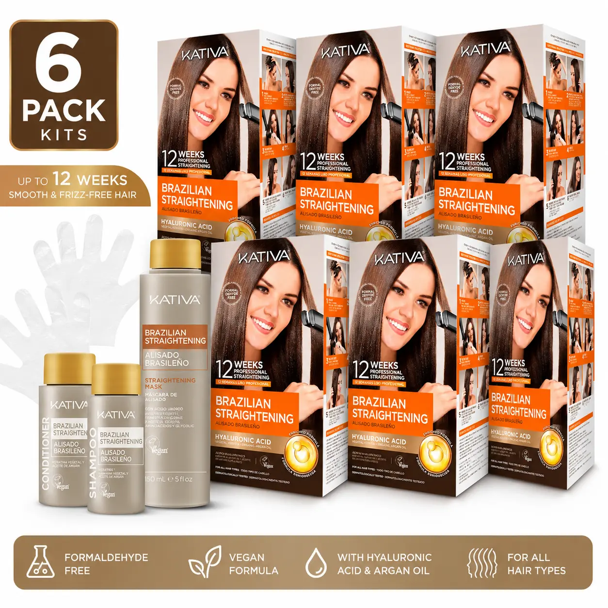 6 Pack Kit Alisado Brasileño Kativa 12 Semanas | 6 Pack Kativa Brazilian Straightening Kit, Haircare, Argan Oil