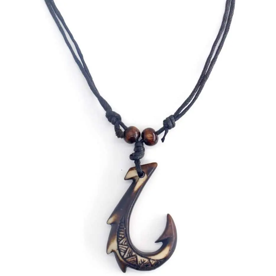 Hawaiian Fish Hook Pendant Hemp Cord Adjustable Chain – Friendship Day Gift for Besties, Maori Tribal Necklace