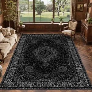 Exquisite square printed velvet carpet with dot-plastic backing, featuring antique patterns. Versatile for home & commercial indoor decor, available in multiple sizes, machine-washable, convenient and practical.