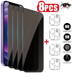 [4-Piece Set + 4 Camera Lens Protectors] Anti-Peeping Tempered Glass Screen Protector for iPhone 16/15/14/13/12/11 Pro Max. Privacy Screen Film with 9H Hardness, Scratch-Resistant, Curved Edge Compatibility.